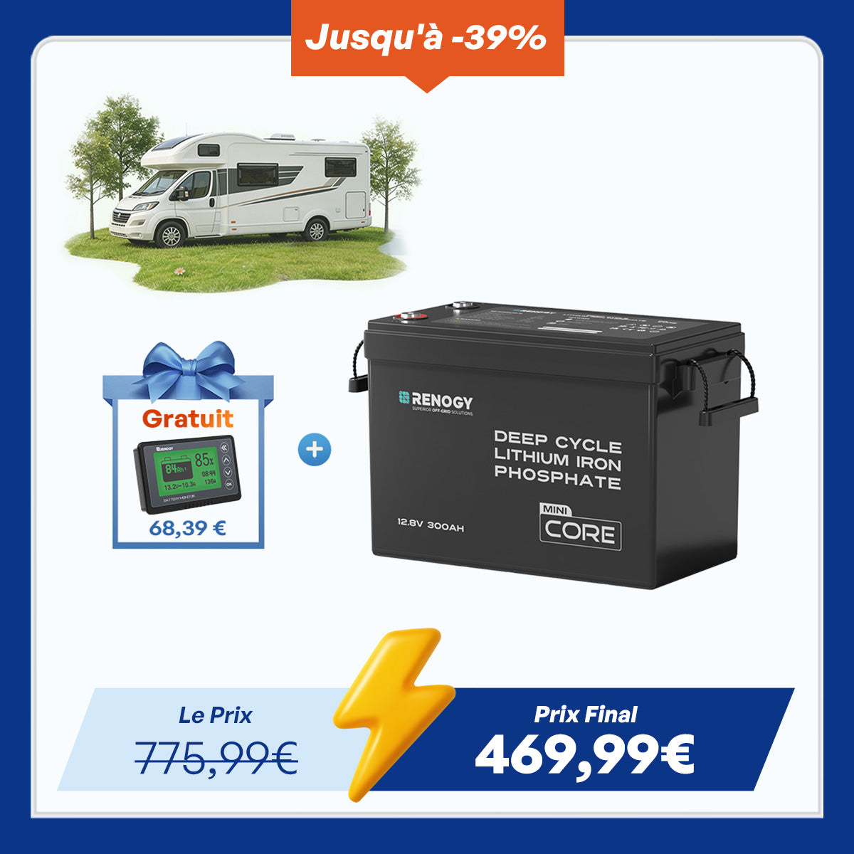 Core Mini - 12,8V 300Ah Batterie Lithium avec BMS, Puissante mais Compacte, Camping-Car, Van et Bateau