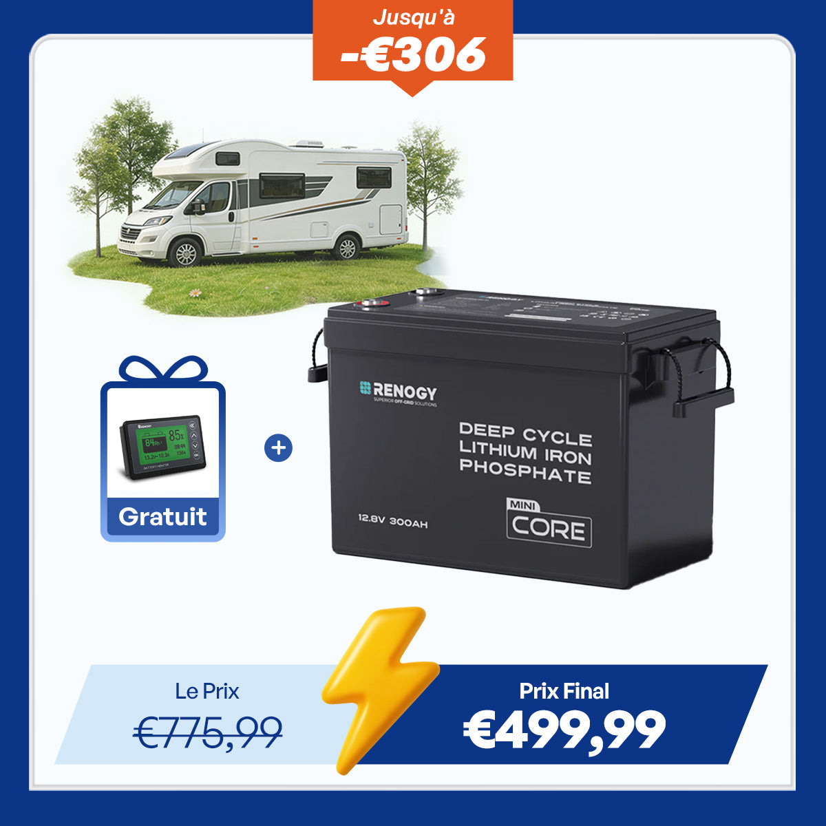 Core Mini - 12,8V 300Ah Batterie Lithium avec BMS, Puissante mais Compacte, Camping-Car, Fourgon et Bateau