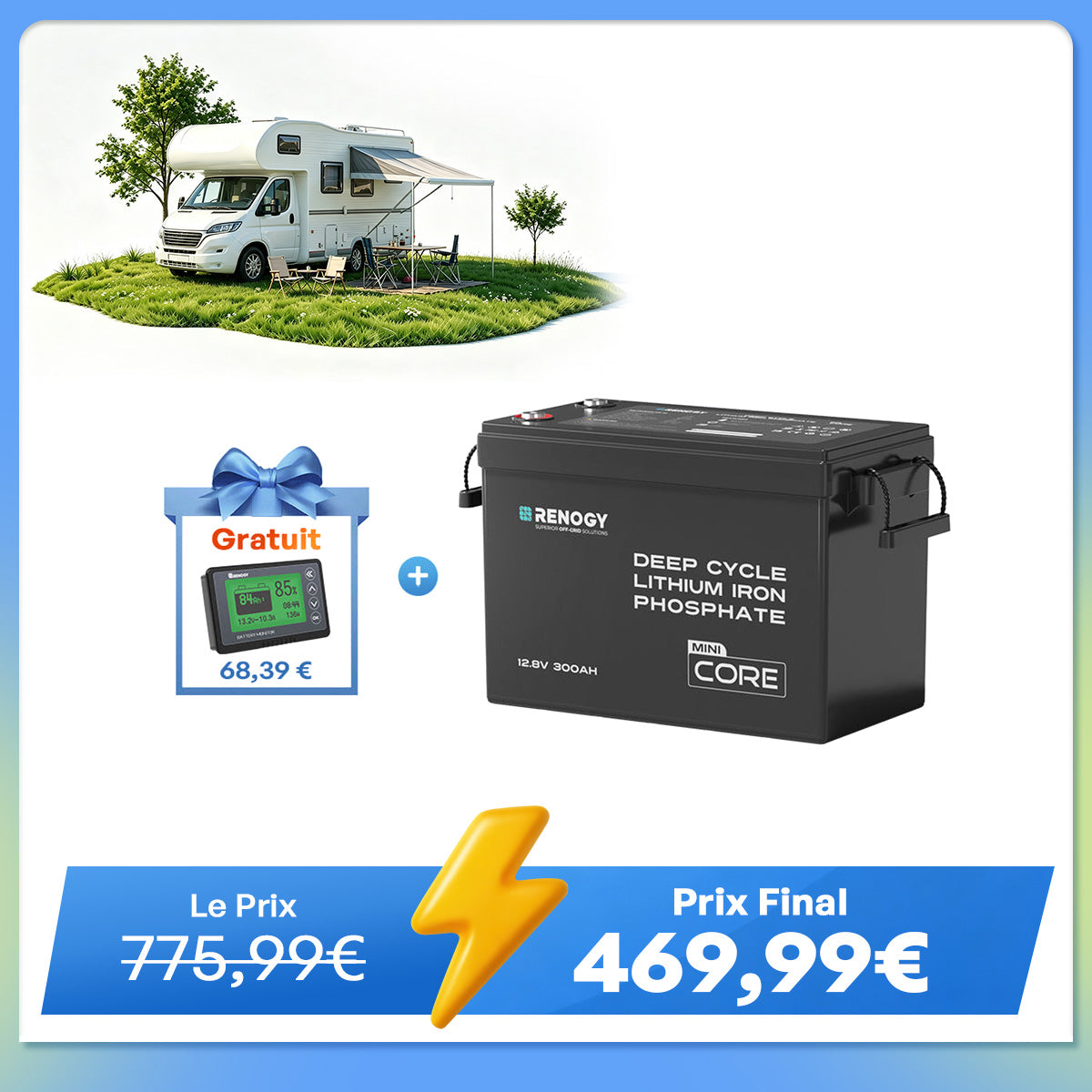 Core Mini - 12,8V 300Ah Batterie Lithium avec BMS, Puissante mais Compacte, Camping-Car, Van et Bateau