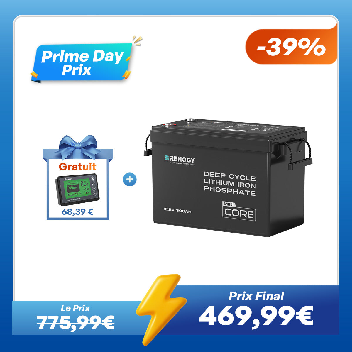 Core Mini - 12,8V 300Ah Batterie Lithium avec BMS, Puissante mais Compacte, Camping-Car, Van et Bateau
