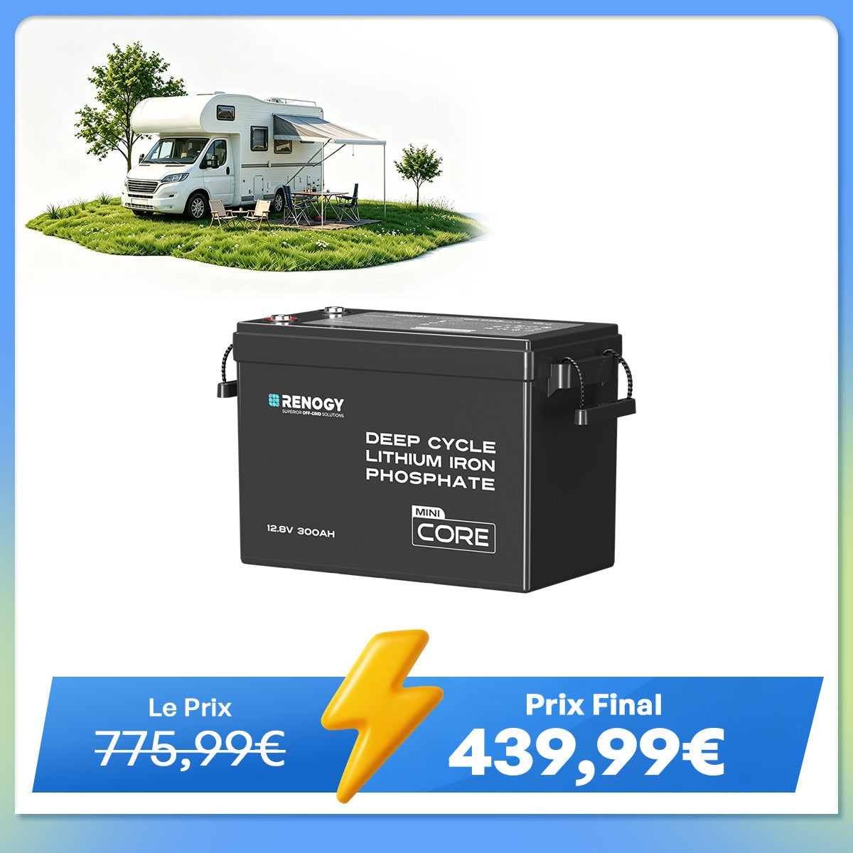 Core Mini - 12,8V 300Ah Batterie Lithium avec BMS, Puissante mais Compacte, Camping-Car, Van et Bateau