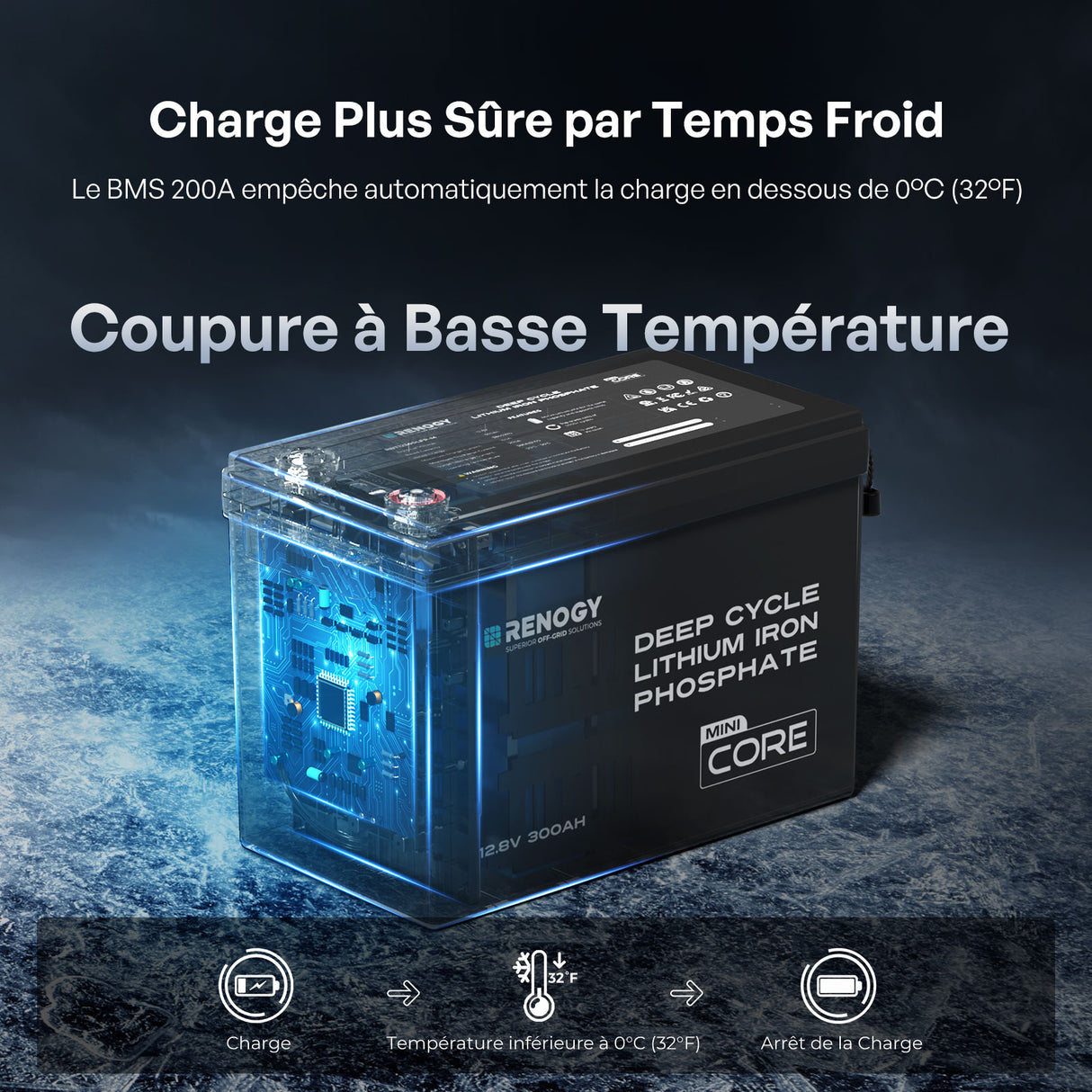 Renogy 12,8V 300Ah Batterie Lithium avec BMS 200A