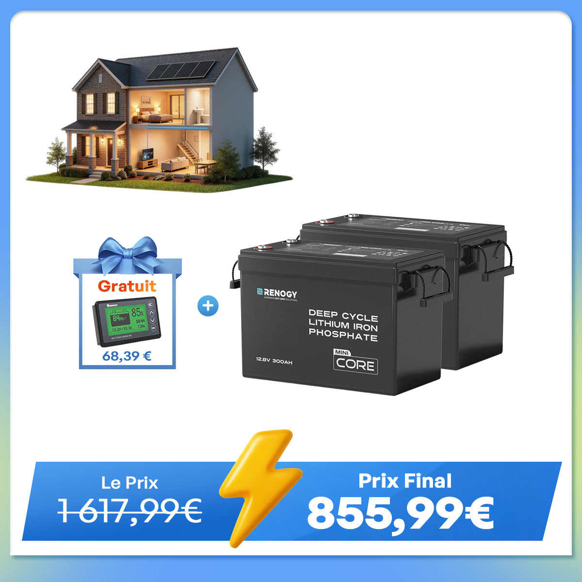 Core Mini - 12,8V 300Ah Batterie Lithium avec BMS, Puissante mais Compacte, Camping-Car, Van et Bateau