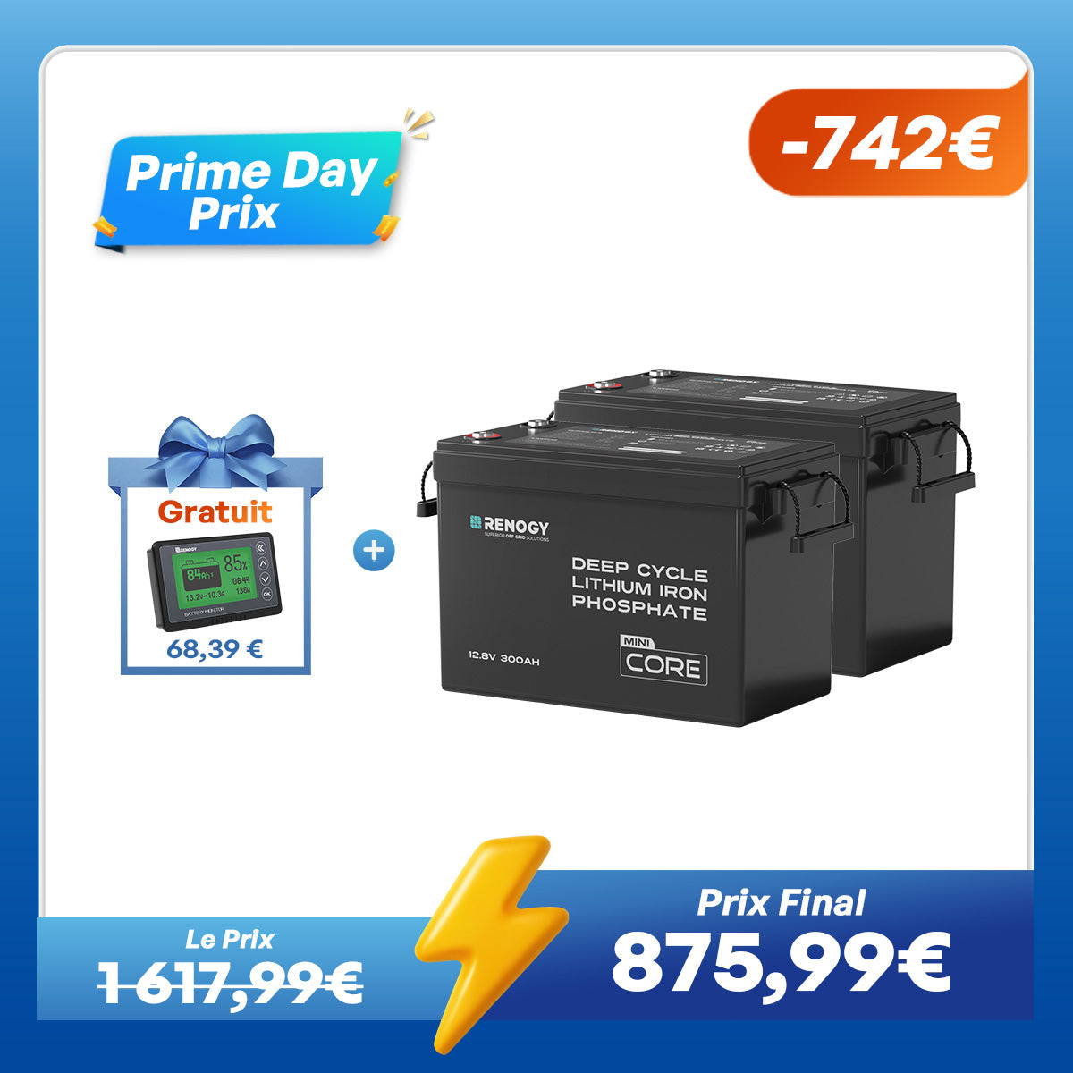 Core Mini - 12,8V 300Ah Batterie Lithium avec BMS, Puissante mais Compacte, Camping-Car, Van et Bateau