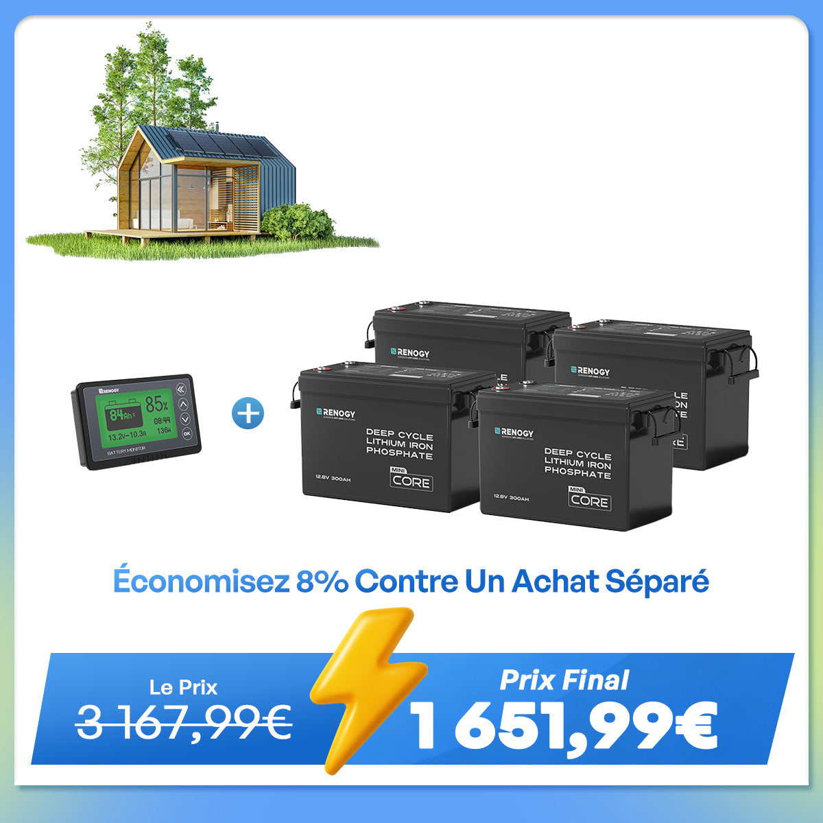 Core Mini - 12,8V 300Ah Batterie Lithium avec BMS, Puissante mais Compacte, Camping-Car, Van et Bateau