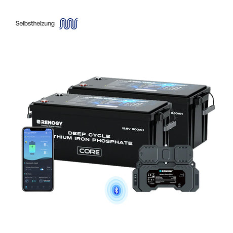Renogy Core – 12,8V 2x300Ah Batterie Lithium Auto-Chauffage avec Bluetooth