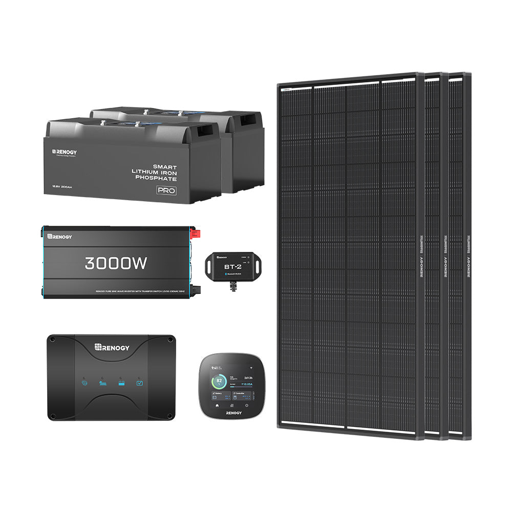 5,12Kwh Kits Système | 12,8V 2×200Ah Pro Batterie Lithium Smart, 3x200W Panneau Solaire