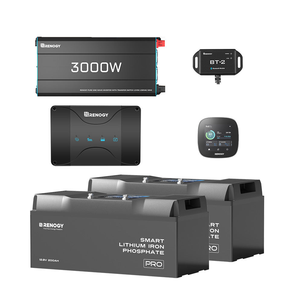 5,12Kwh Kits Système | 12,8V 2×200Ah Pro Batterie Lithium Smart, 3x200W Panneau Solaire