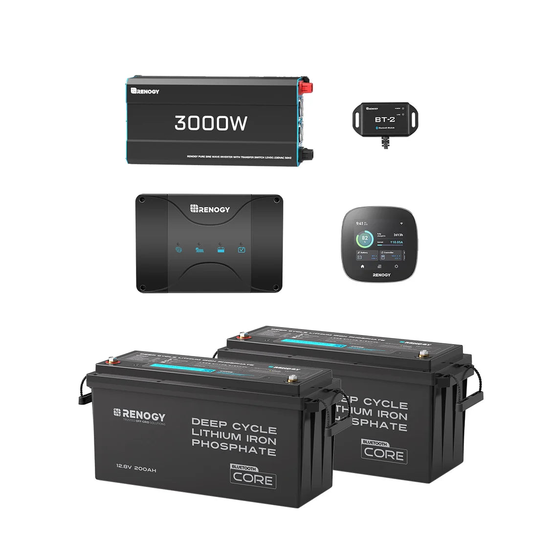 5,12Kwh Kits Système | 12,8V 2×200Ah Pro Batterie Lithium Smart, 3x200W Panneau Solaire
