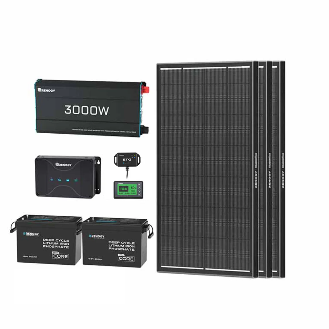 5,12 kWh Kit d'Énergie Solution | Batteries Lithium 400 Ah(2* 200Ah), Onduleur Solaire 3000 W, Caravane & Maison