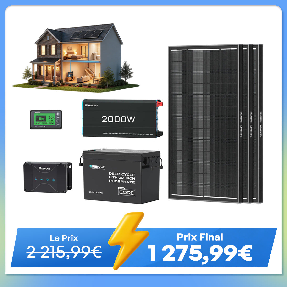 3,84 kWh Kit Énergie Camping-Car & Jardin | Panneau Solaire 3x200W & 300Ah Batterie Lithium