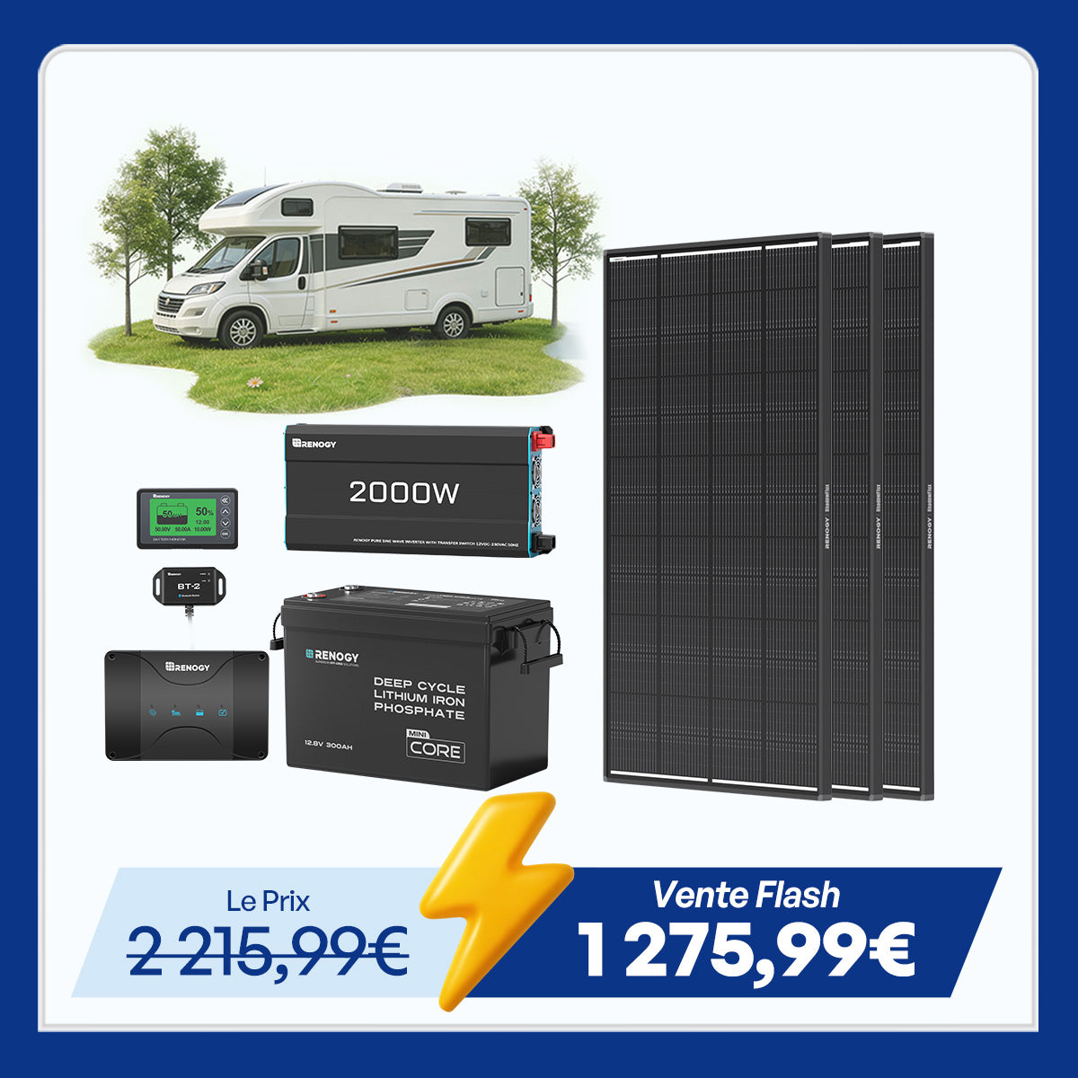 3,84 kWh Kit Énergie Camping-Car & Jardin | Panneau Solaire 600W & 300Ah Batterie Lithium