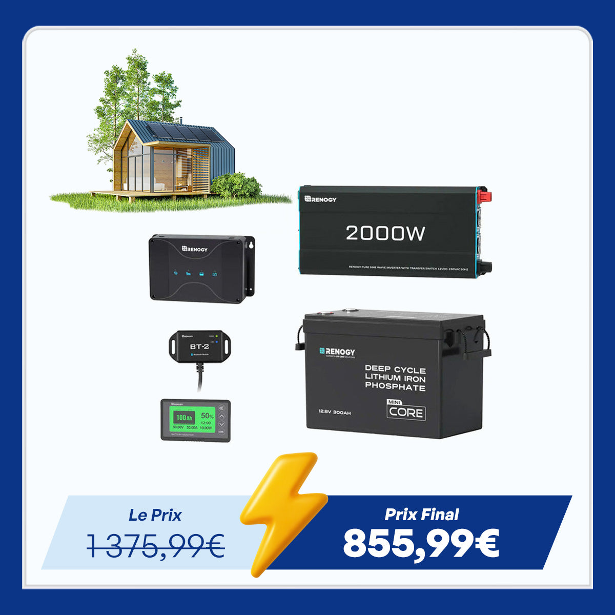 3,84 kWh Kit Énergie Camping-Car & Jardin | Panneau Solaire 600W & 300Ah Batterie Lithium
