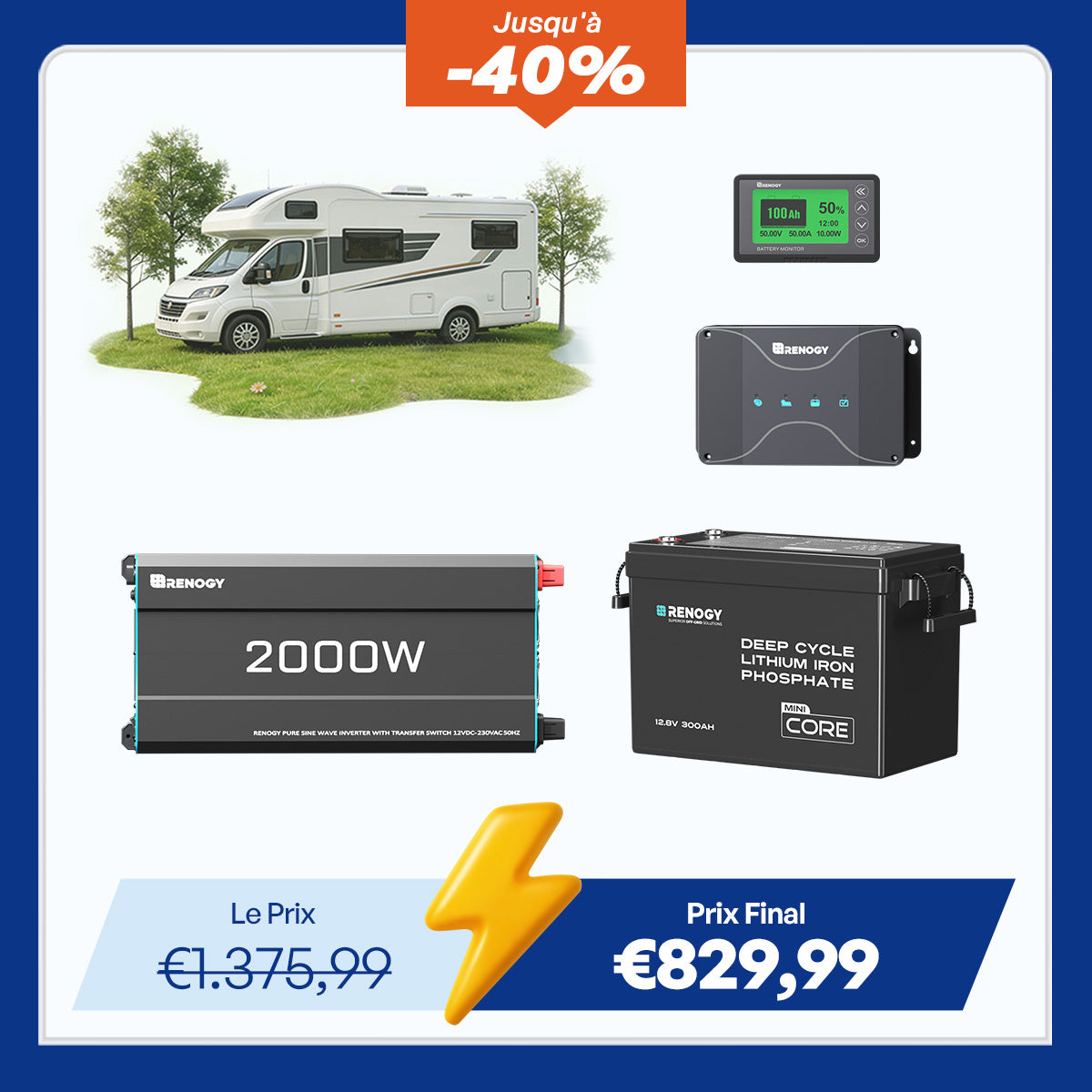 3,84 kWh Kit Énergie Camping-Car | Panneau Solaire 600W & 300Ah Batterie Lithium