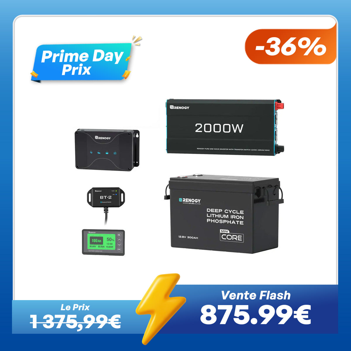 3,84 kWh Kit Énergie Camping-Car | Panneau Solaire 600W & 300Ah Batterie Lithium