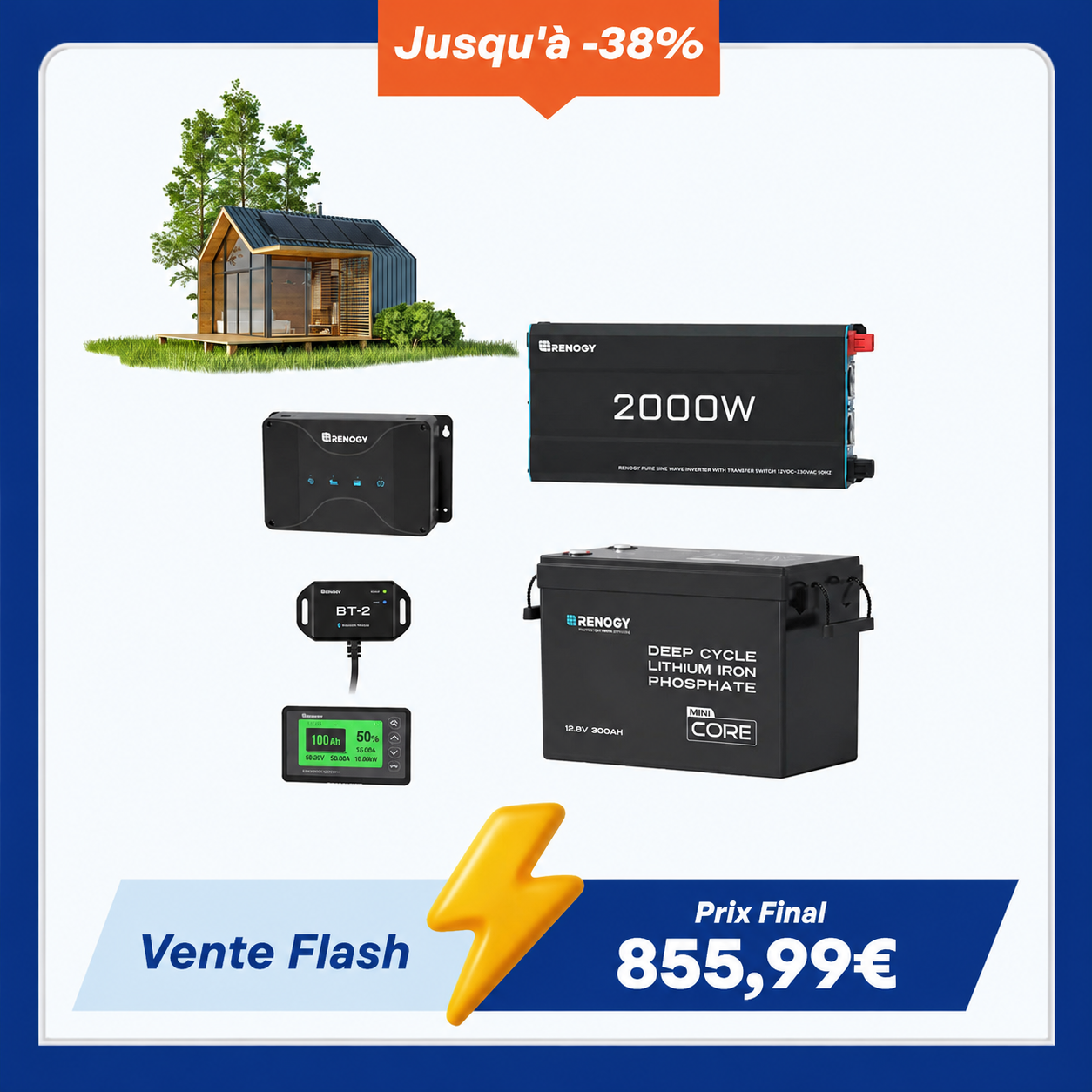3,84 kWh Kit Énergie Camping-Car & Jardin | Panneau Solaire 600W & 300Ah Batterie Lithium