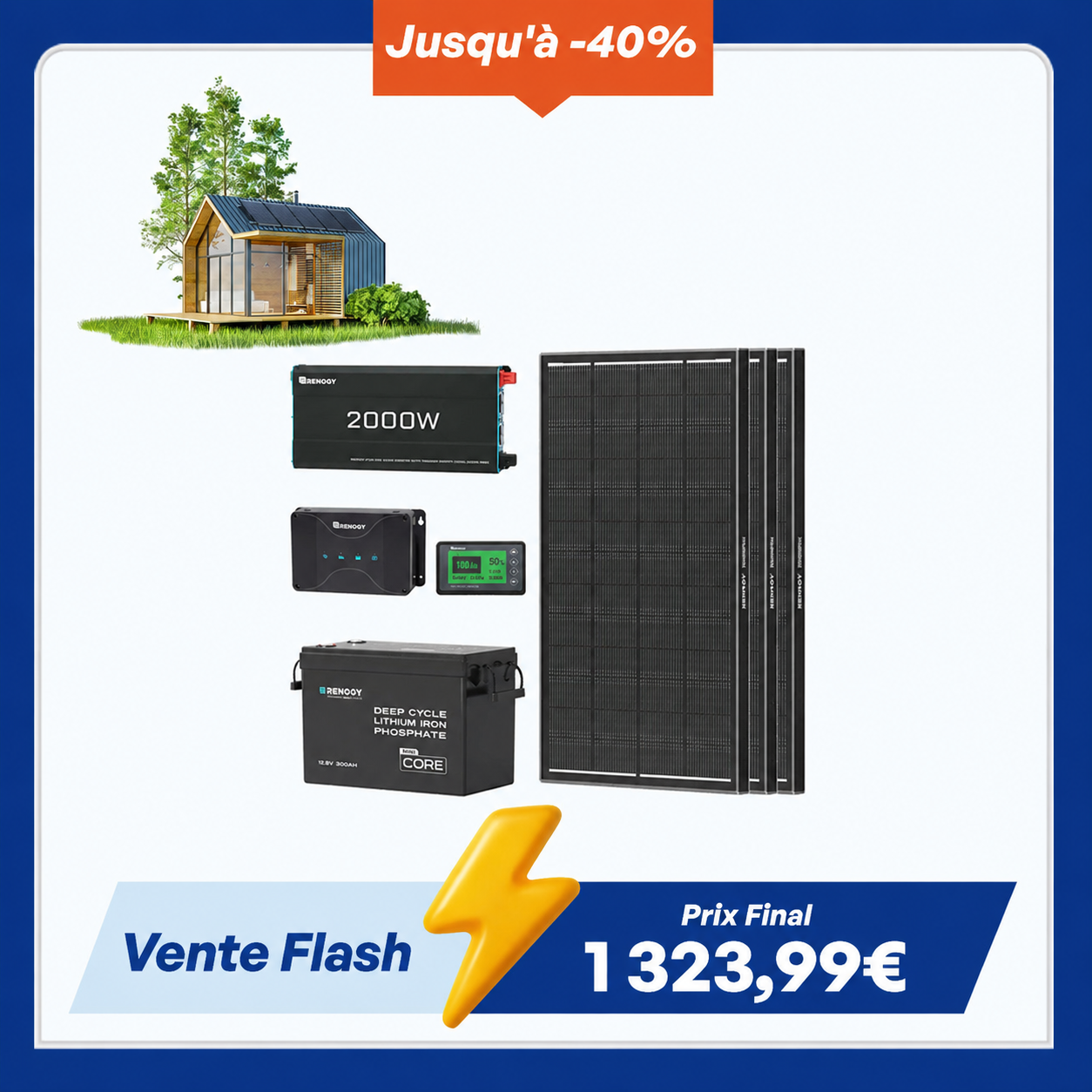 3,84 kWh Kit Énergie Camping-Car & Jardin | Panneau Solaire 600W & 300Ah Batterie Lithium