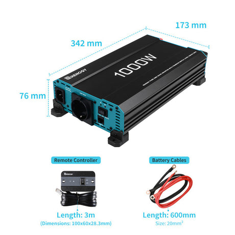 12V 1000W Onduleur Solaire DC-AC à Onde Sinusoïdale Pure, Idéal pour Camping-Car, Van Aménagé et Systèmes Hors Réseau