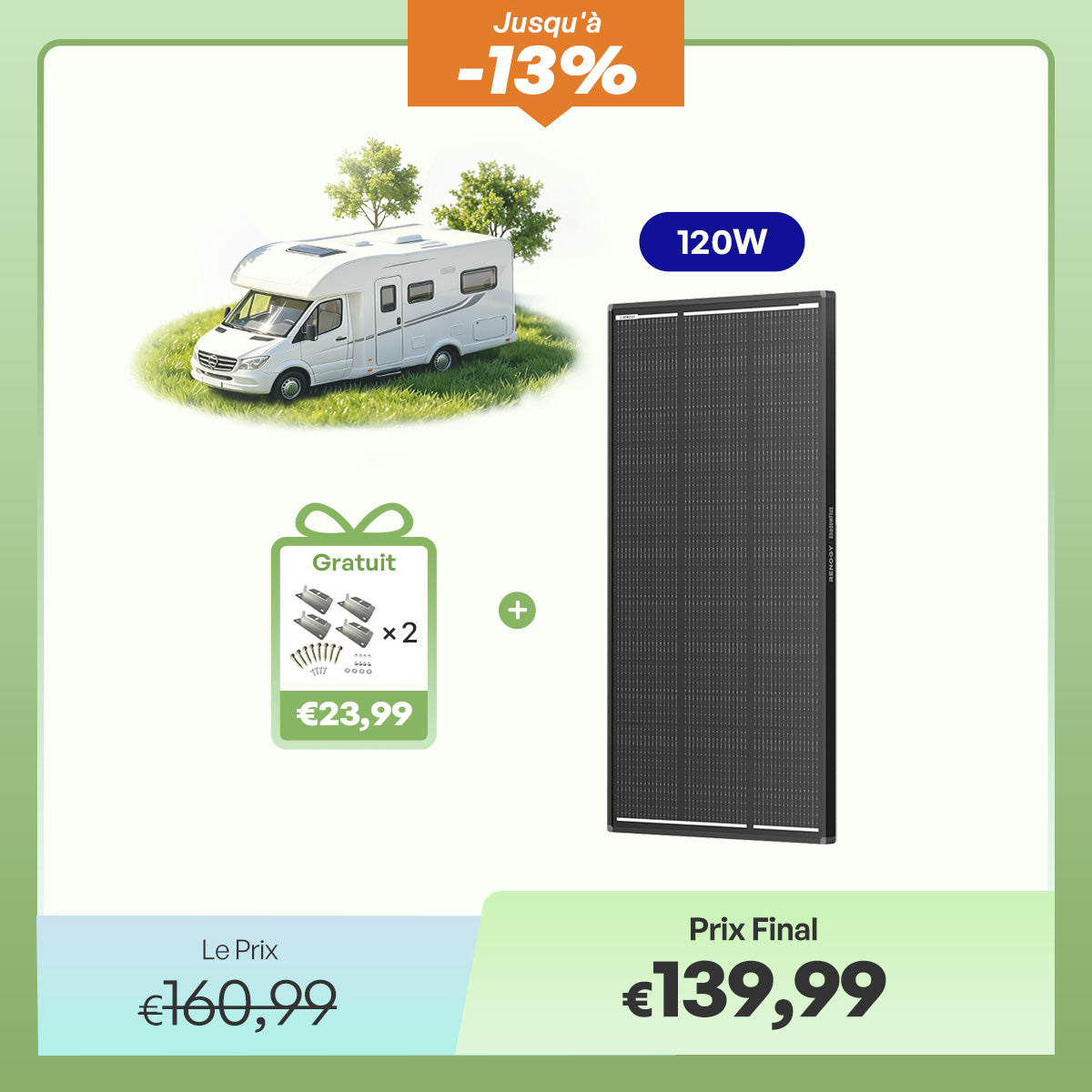 Renogy ShadowFlux Panneau Solaire 120W Anti-Ombrage