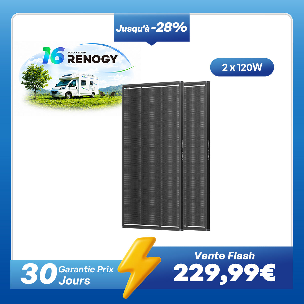 12V 200W ShadowFlux Panneau Solaire Anti-Ombrage