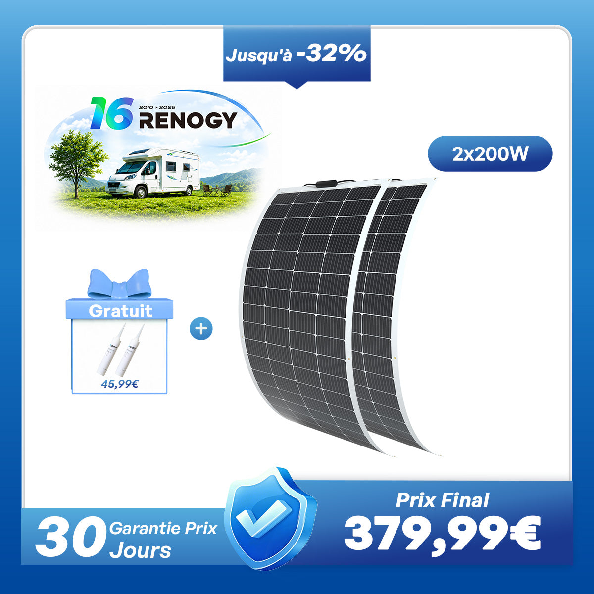 12V 200W Panneau Solaire Flexible Monocristallin