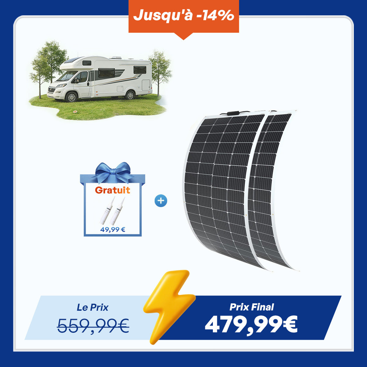 12V 200W Panneau Solaire Souple Flexible Monocristallin pour Camping-Car