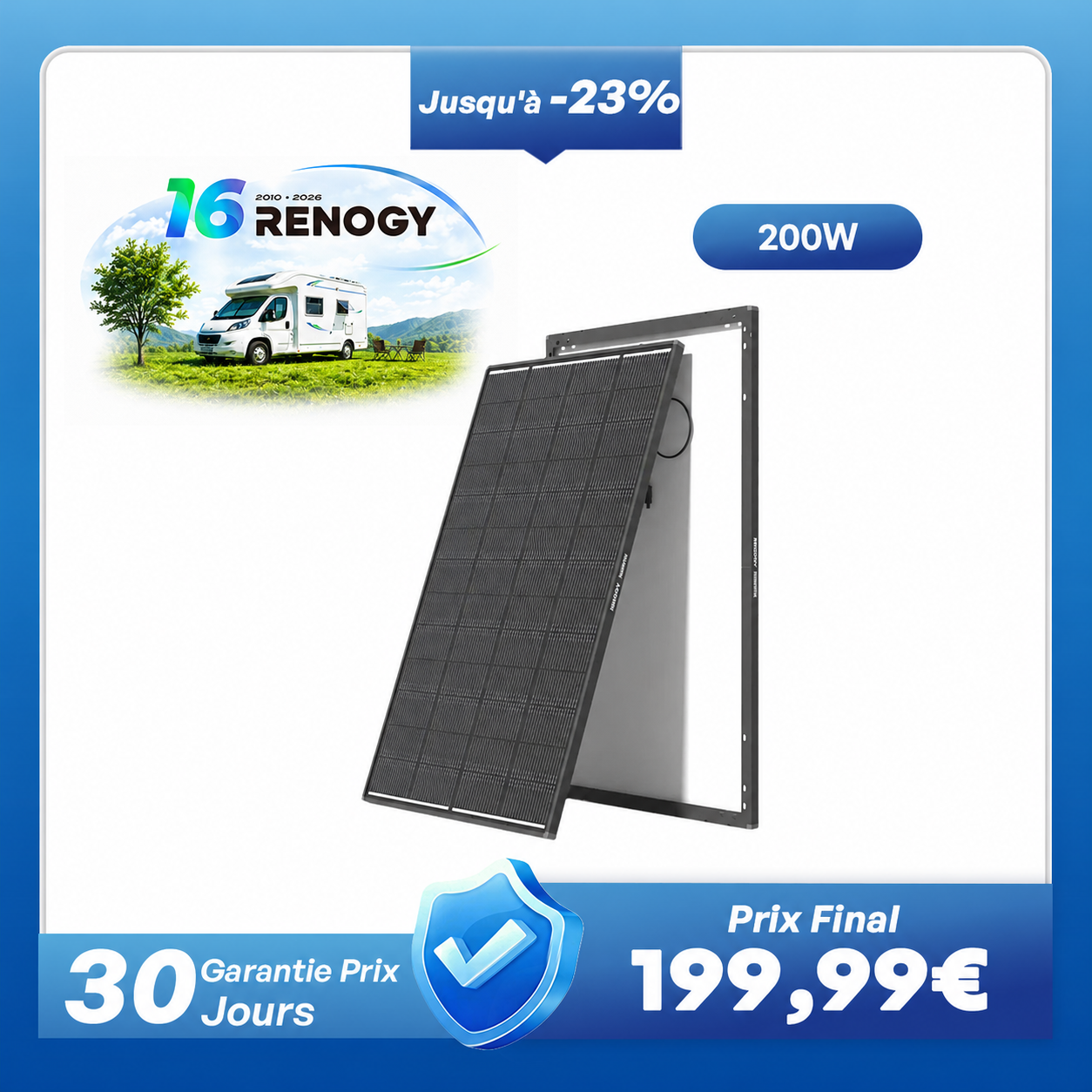 12V 200W ShadowFlux Panneau Solaire Anti-Ombrage