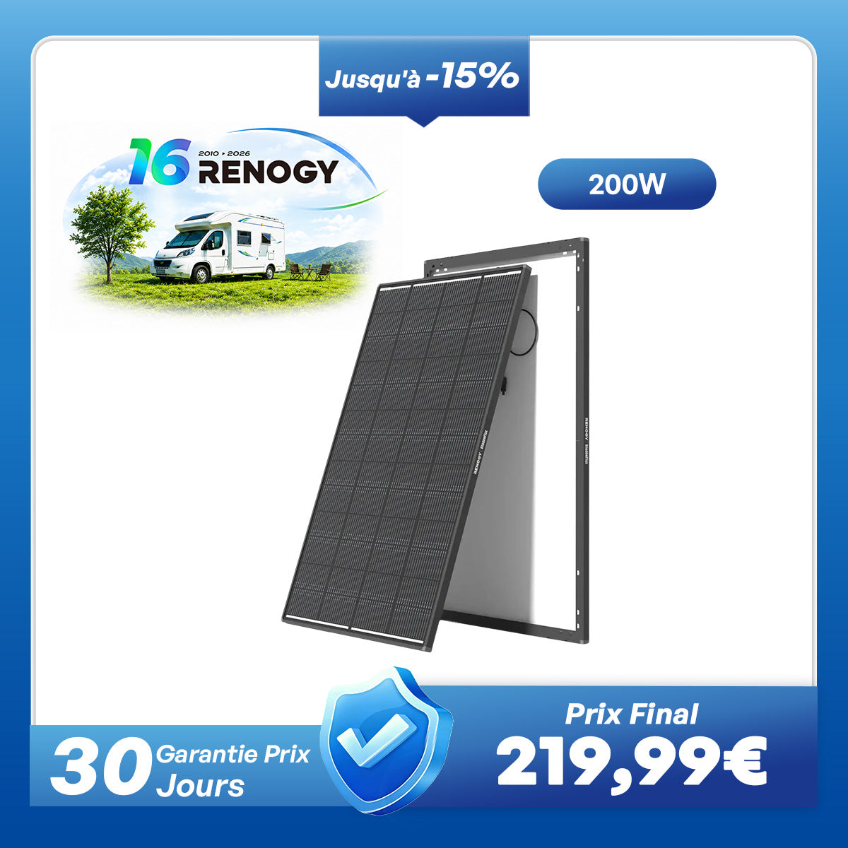 12V 200W ShadowFlux Panneau Solaire Anti-Ombrage