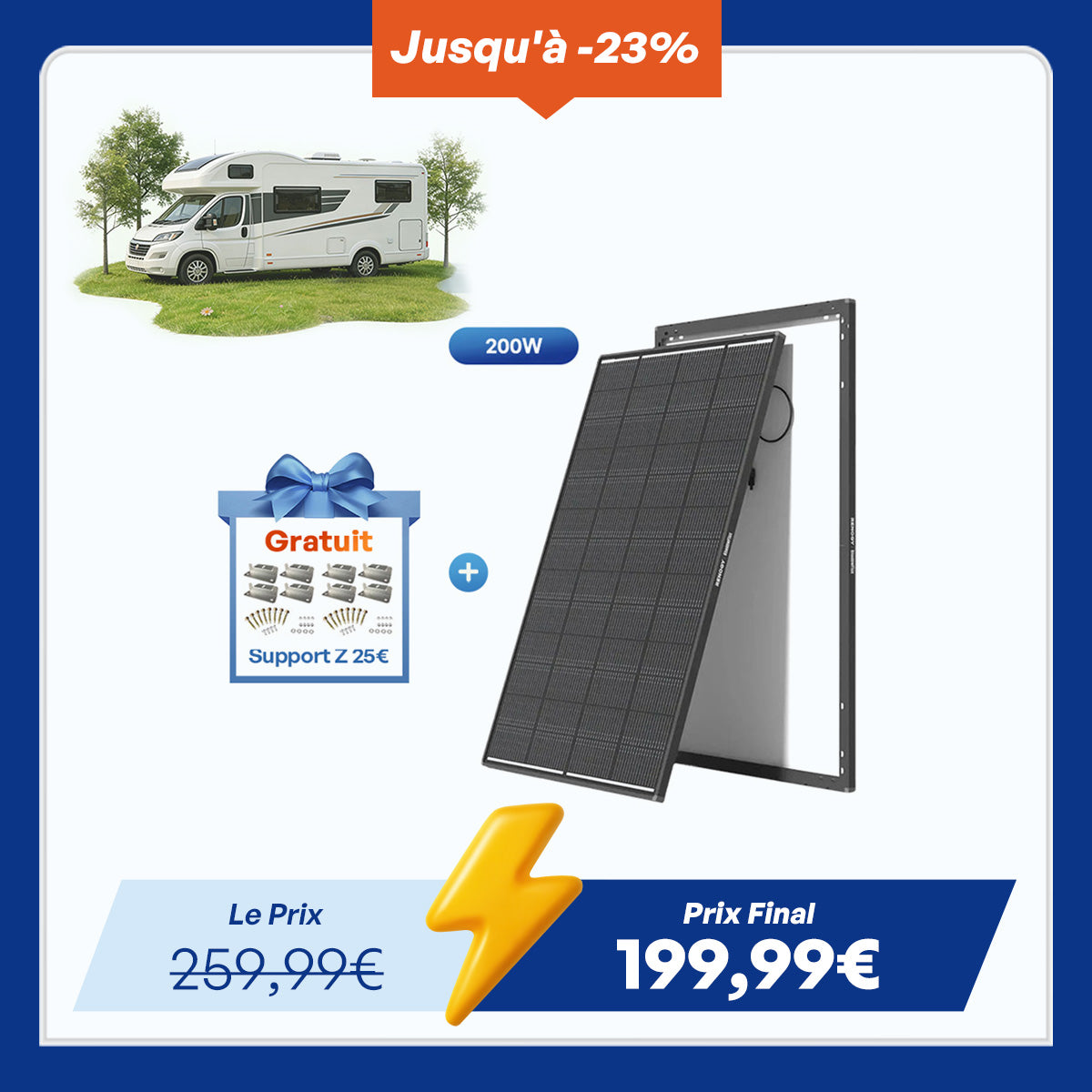 12V 200W ShadowFlux Panneau Solaire Anti-Ombrage Camping-car