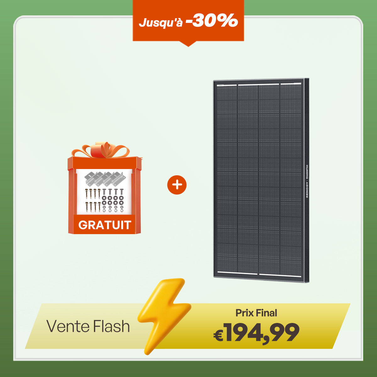 Renogy ShadowFlux Panneau Solaire 200W / 120W Anti-Ombrage