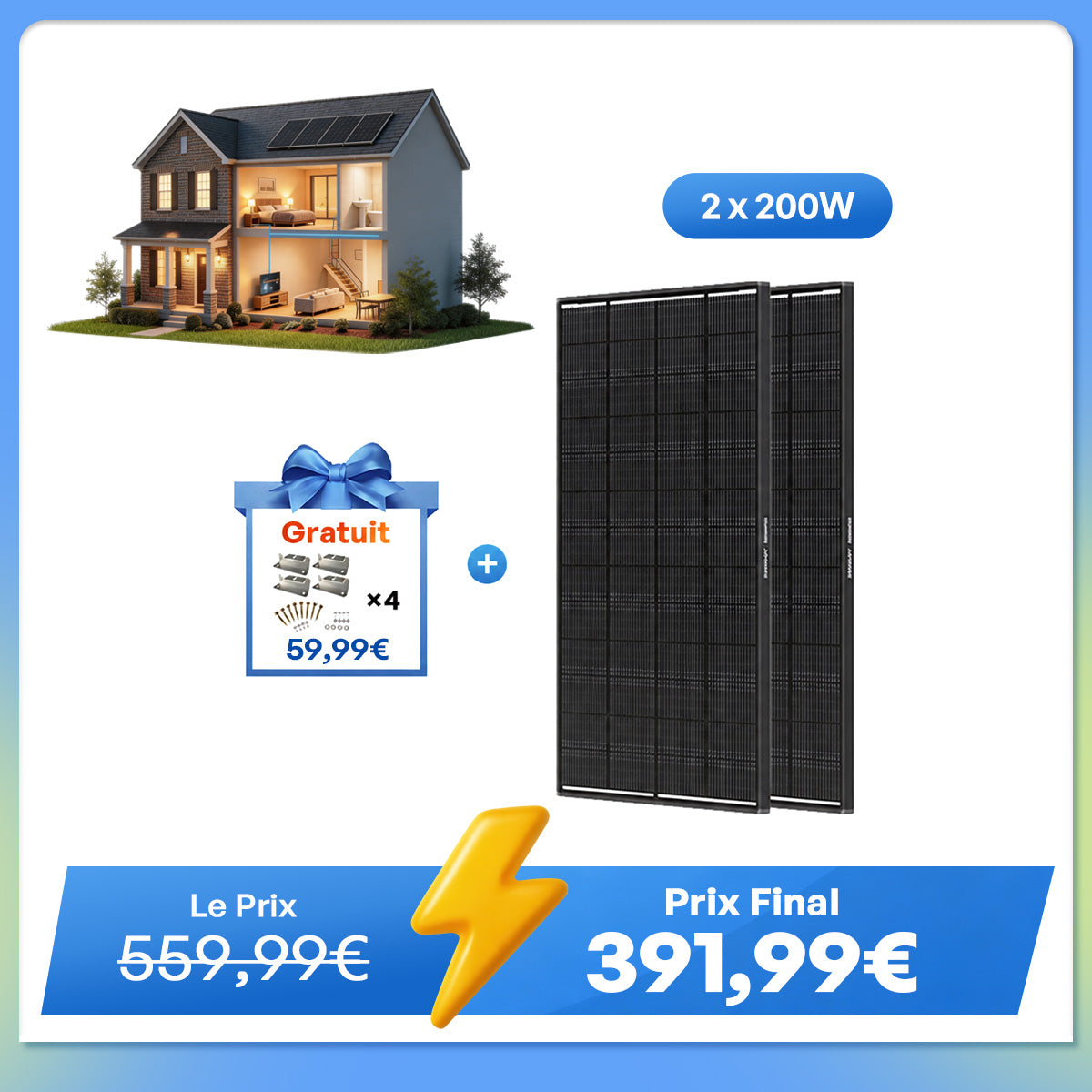 12V 200W ShadowFlux Panneau Solaire Anti-Ombrage pour Camping-Car et Système Hors Réseau