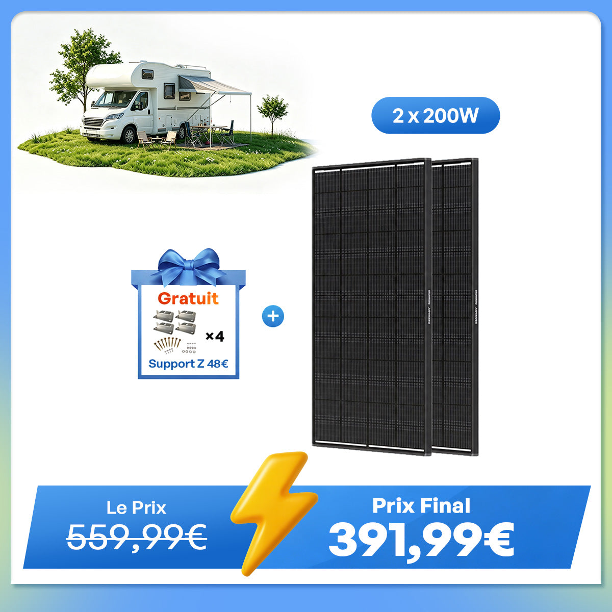 12V 200W ShadowFlux Panneau Solaire Anti-Ombrage pour Camping-Car et Système Hors Réseau