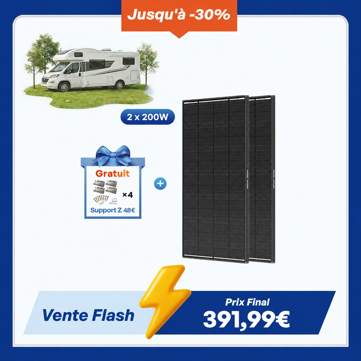 12V 200W ShadowFlux Panneau Solaire Anti-Ombrage