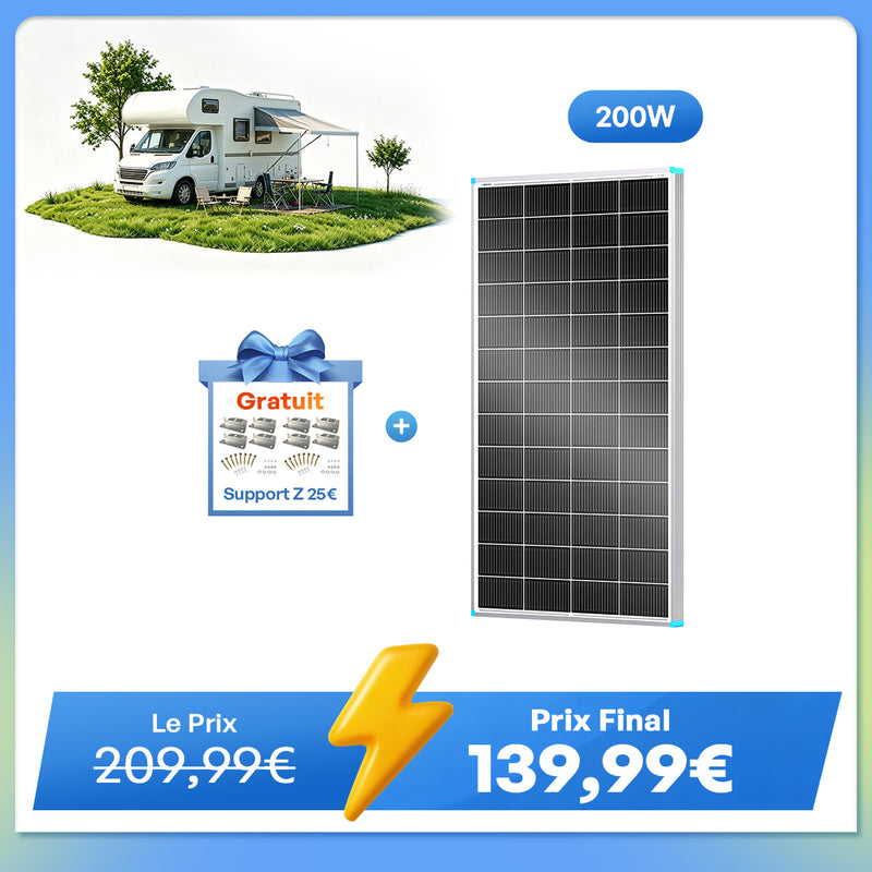 12V/24V 200W N-Type 16BB Panneau Solaire pour Camping-Car et Installation Hors Réseau