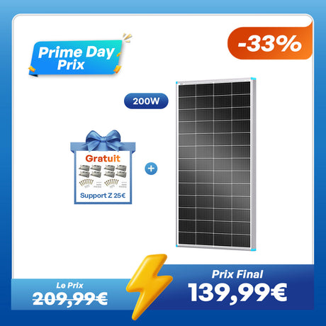 Renogy Prime Day 12V 200W Panneau Solaire Rigide