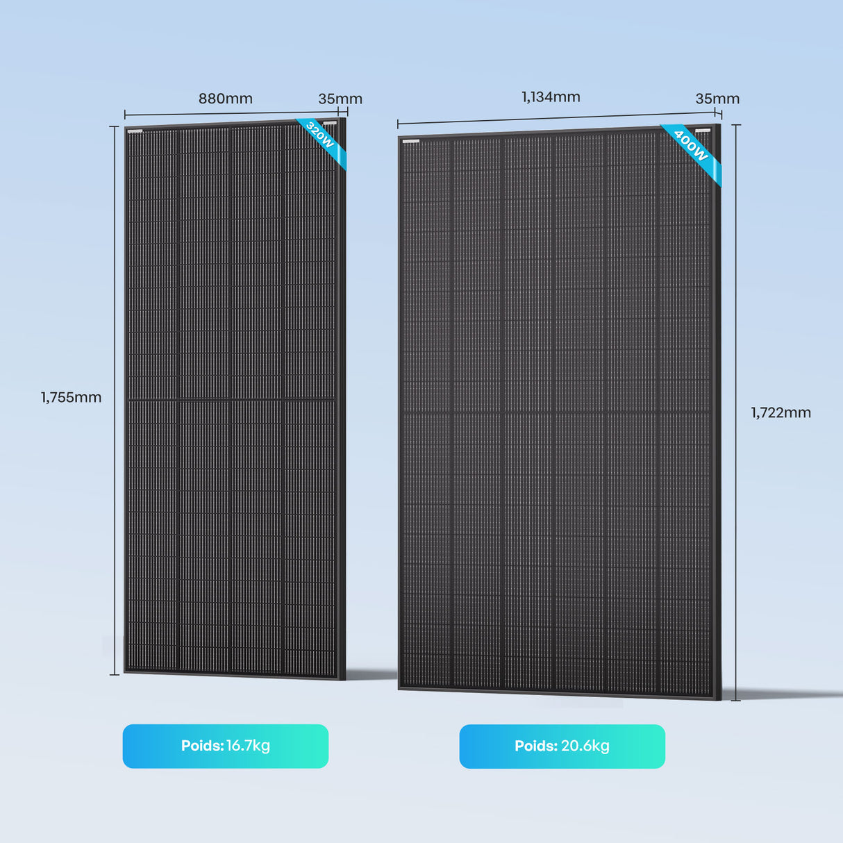 2x400W Panneau Solaire Bifacial N-Type