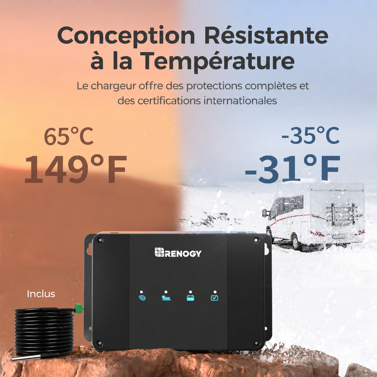 Renogy 12V 50A Chargeur de Batterie DC-DC avec MPPT Conception Résistante  à la Température