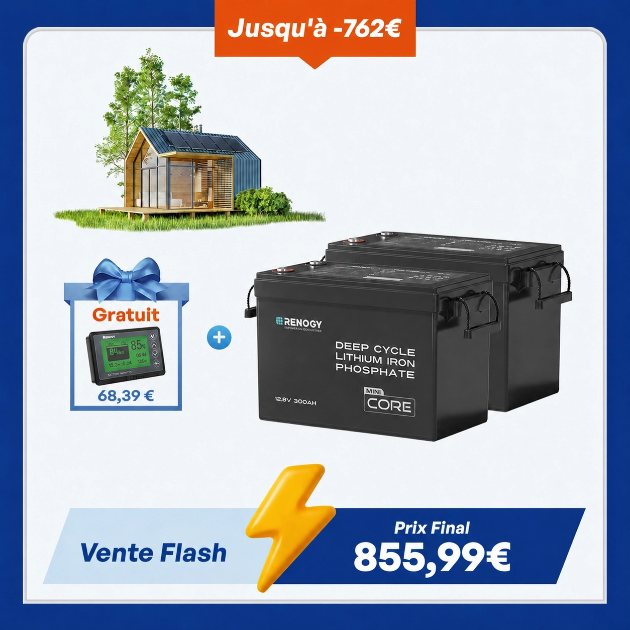 Core Mini - 12,8V 300Ah Batterie Lithium avec BMS, Puissante mais Compacte, Camping-Car, Van et Bateau