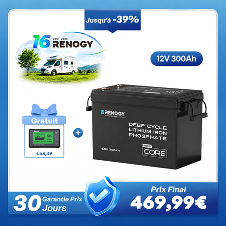 Prime Day Renogy Core Mini - 12,8V 300 Ah Batterie Lithium avec 500A moniteur